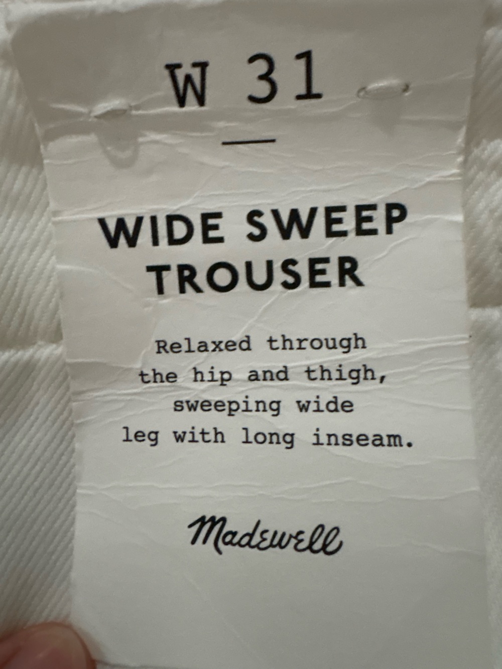 Madewell Wide Sweep Trousers White Size 31 NWT Wide Leg High Rise - Picture 3 of 11
